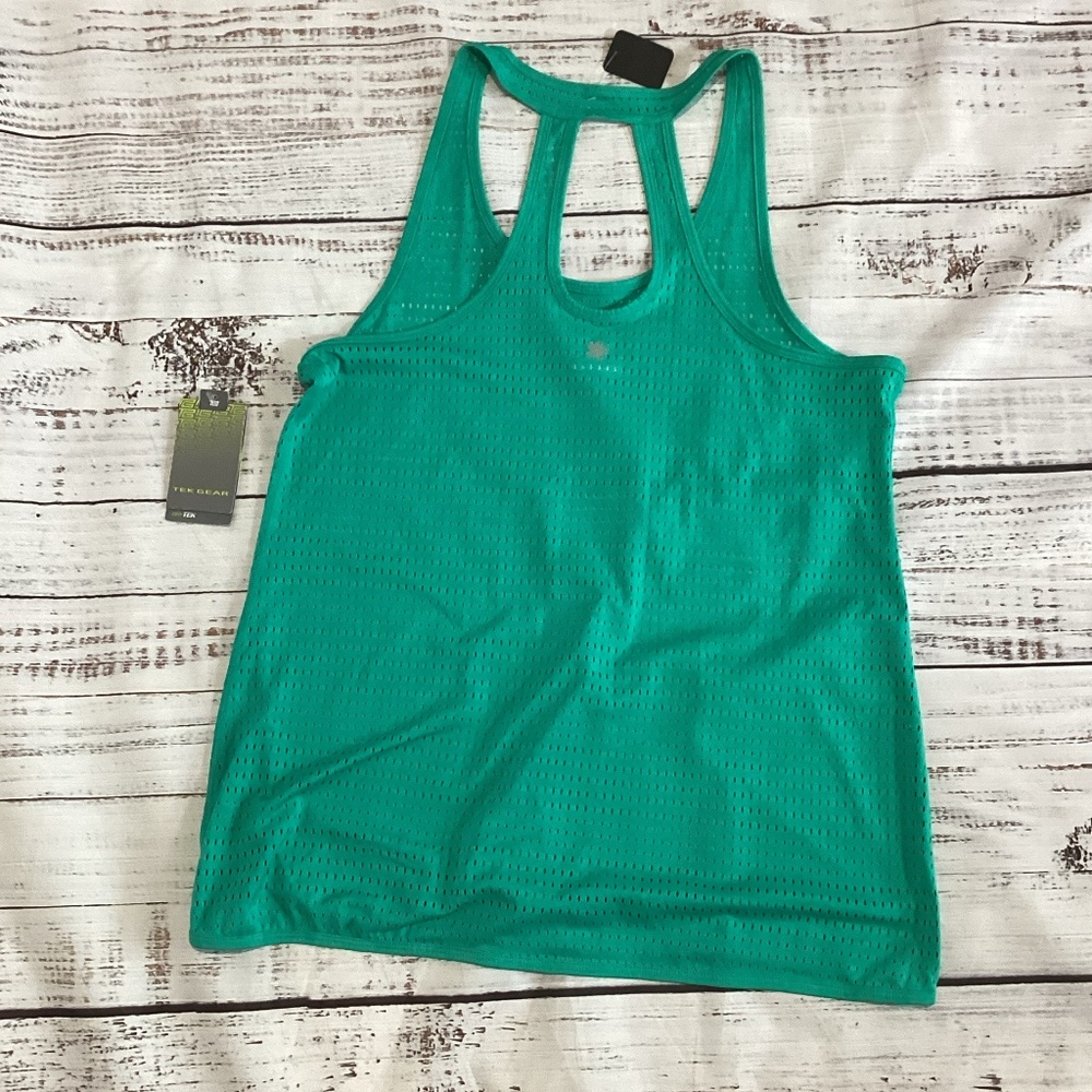289. Tek Gear Green Open Knit Cross-Back Tank Top L NWT - Picture 2 of 4